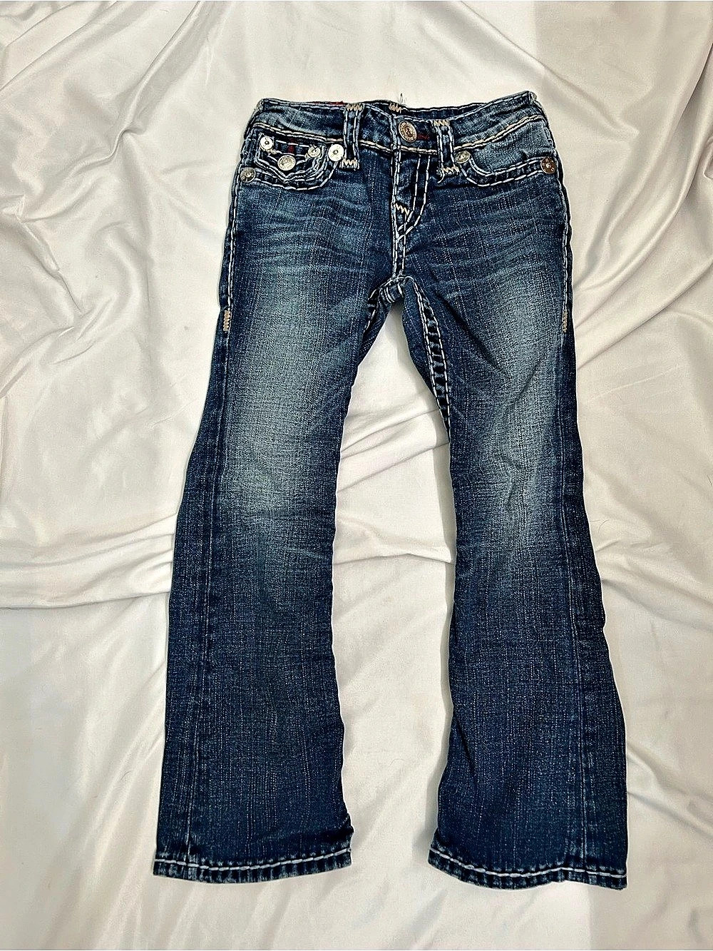 Youth True Religion Billy Girls Size 6 Bootcut Jeans Super T Thick Stitch Flap